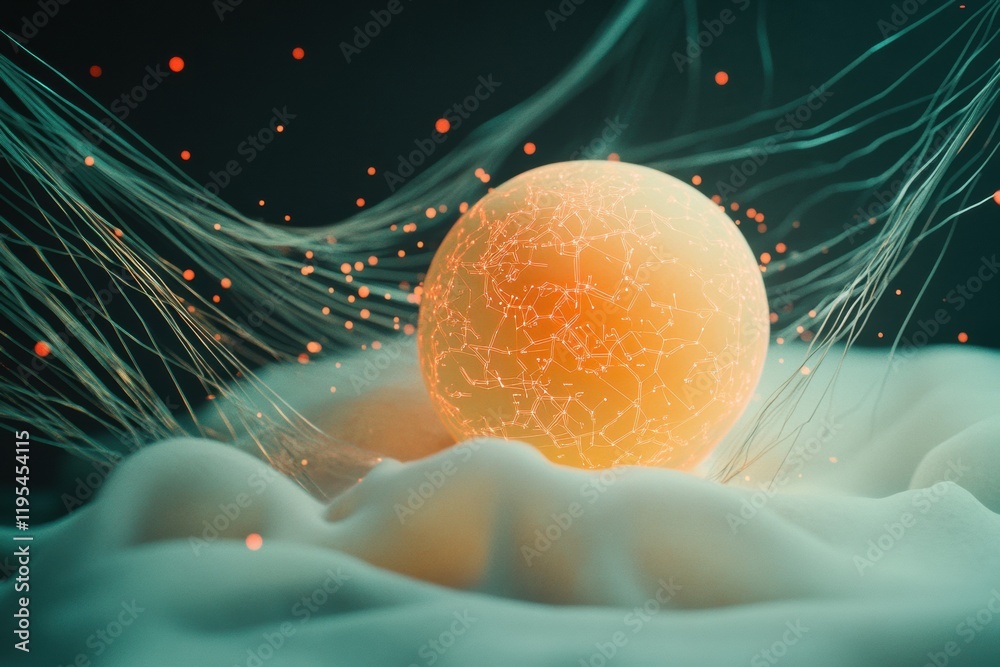 Aufkleber Glowing digital globe surrounded by flowing lines and points creating a sense of global connection and movement. Generative AI