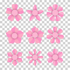 Set of vector decorative flower icons in flat style. Spring flowers silhouette collection. Floral clipart illustration.