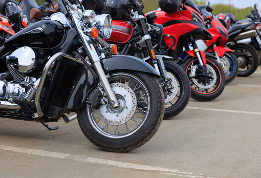 Motorcycles in a parking lot in the city