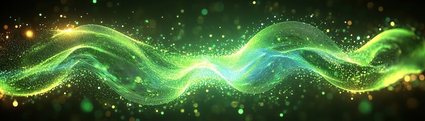 Dynamic green wave animation digital art abstract visualization vibrant environment close-up view modern aesthetics