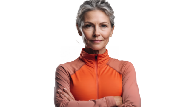 Old woman in workout clothes isolated on a transparent background, PNG