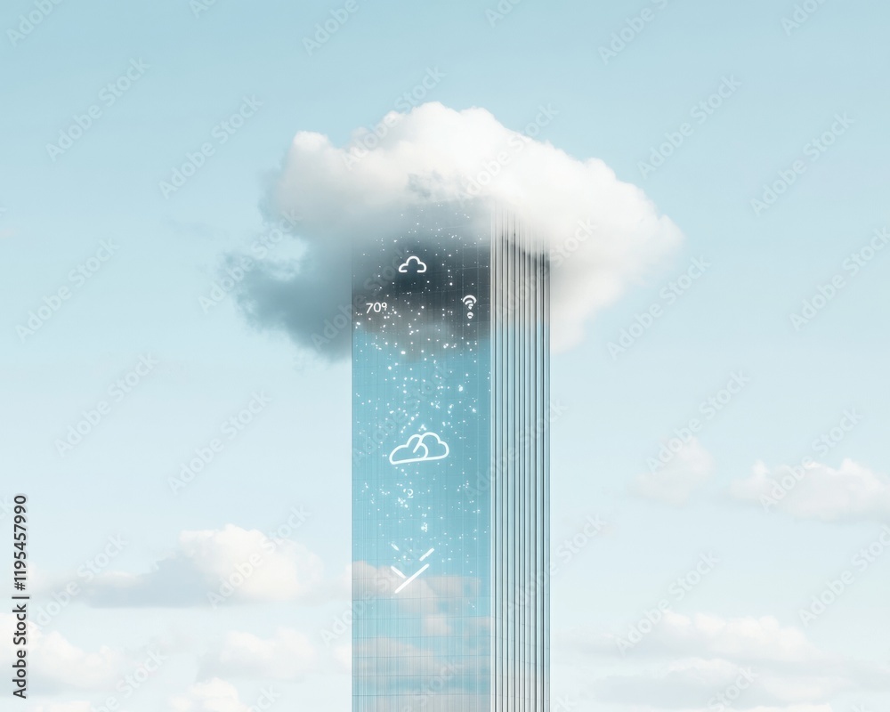 Aufkleber futuristic skyscraper design transparent glass tower with digital weather display and cloud integrat