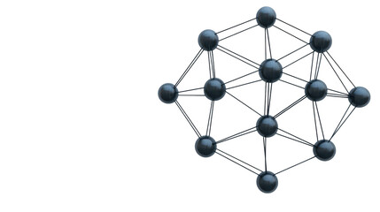 A close up of a black and white image of a network of spheres