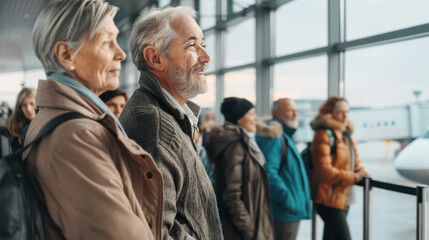 Fototapeta premium Mature Couple at Airport Boarding Gate Ready for Travel Adventure