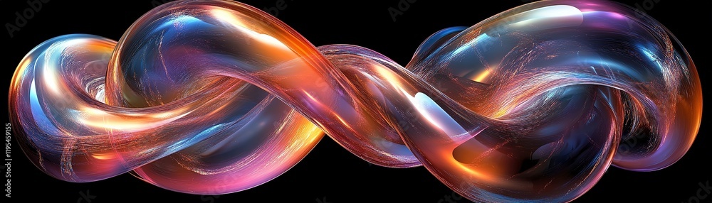 Poster dynamic fluid motion of colorful infinity loop abstract art digital creation dark background close-u