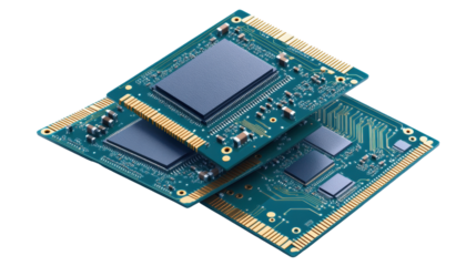 Three computer chips stacked on top of each other