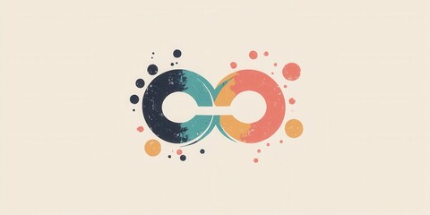 Fototapeta premium A striking abstract design features two interlocked circles in contrasting colors surrounded by splashes, conveying the theme of infinity in a creative way