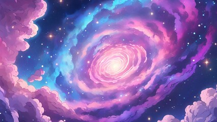  Colorful space galaxy cloud nebula anime style. Stary night cosmos. Universe science astronomy. Supernova background wallpaper lofi
