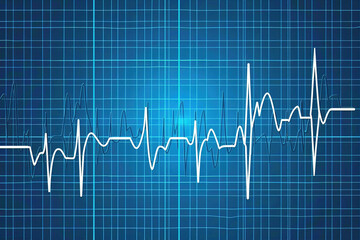 Digital heartbeat line pulsates steadily on a vibrant blue grid background