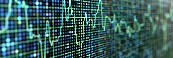 Digital heartbeat line pulsates steadily on a vibrant blue grid background