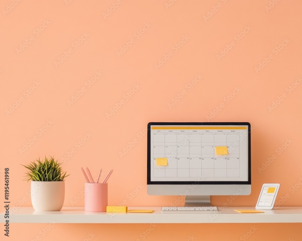 Aufkleber Modern Digital Workspace with Calendar and Organization Tools on Minimalist Desk