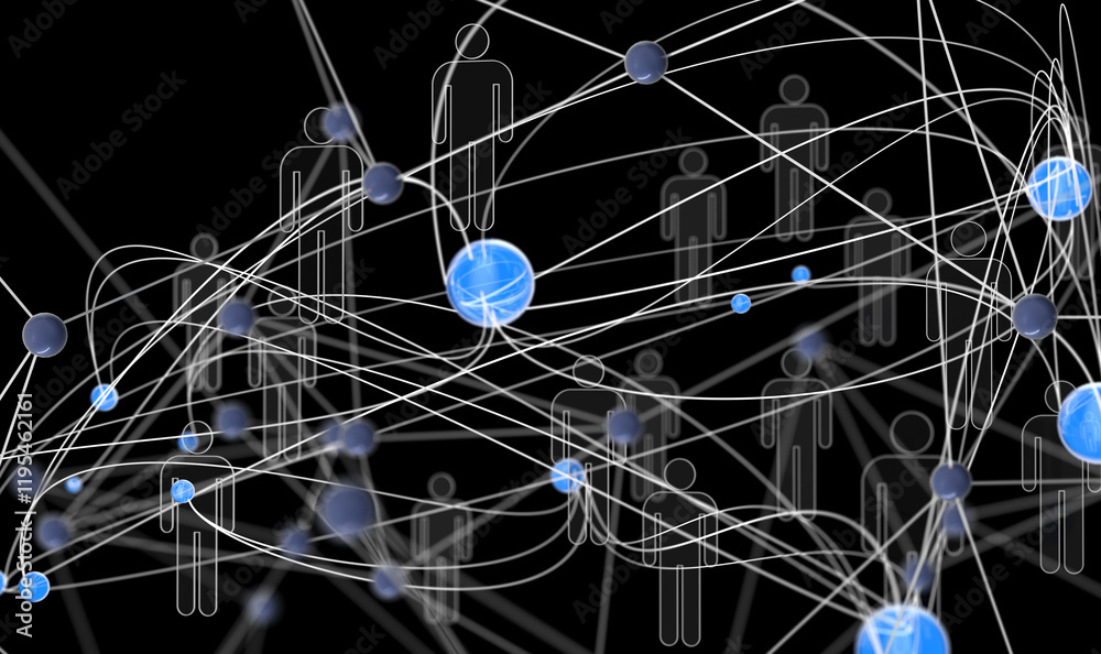 Poster Neural network 3D illustration. Big data and cybersecurity