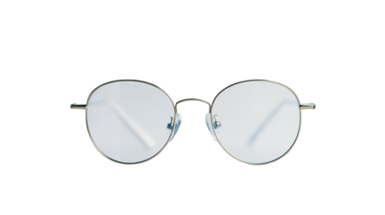 Modern eyesight glasses with a metallic frame isolated on a transparent background, PNG