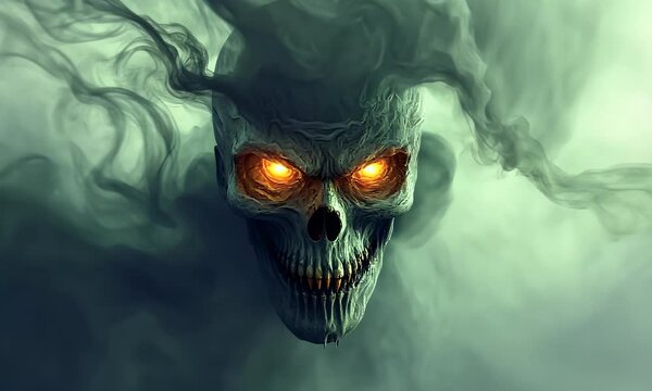 Glowing Skull Emerging from Smoke, Fantasy Art