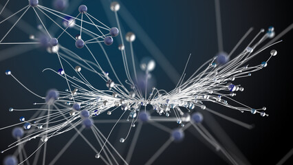 Global network. Blockchain. 3D illustration. Neural networks and artificial intelligence. Abstract