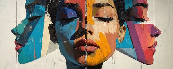 Vibrant urban art displaying female portraits city streets mural colorful atmosphere artistic perspective cultural expression