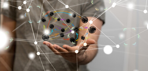 Global network. Blockchain. 3D illustration. Neural networks and artificial intelligence. Abstract