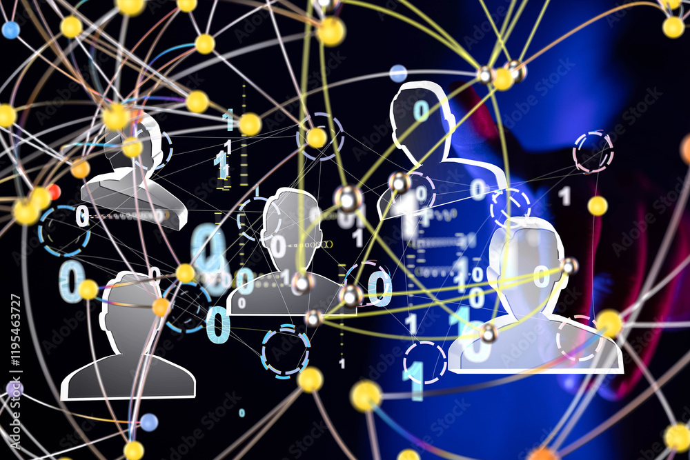 Poster touching global network and data customer connection