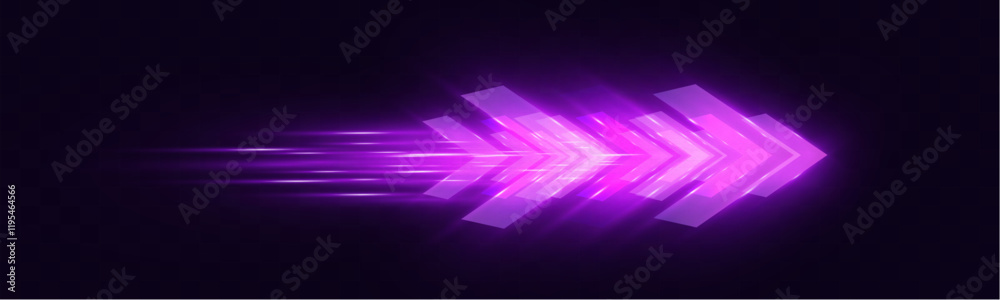 Poster Light and speed dynamic glowing arrow on dark background, futuristic design with vibrant colors and motion effects, suitable for technology, progress, or direction concepts.	