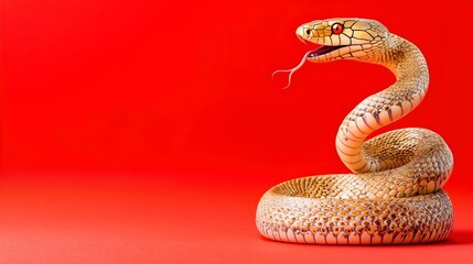 Striking Snake on Bold Red Background