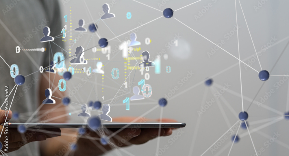 Poster Global network. Blockchain. 3D illustration. Neural networks and artificial intelligence. Abstract  3d