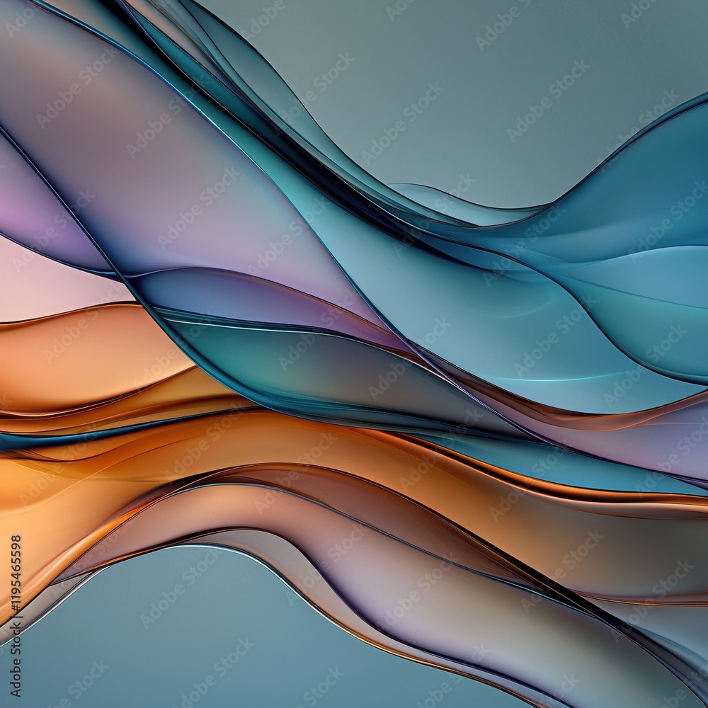 Poster dynamic overlapping translucent waves abstract art fluid motion digital background artistic concept