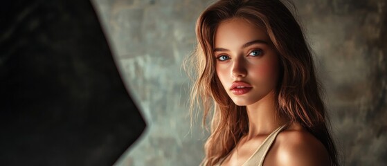 Fototapeta premium Captivating Gaze: A Portrait of a Young Woman