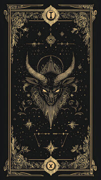 Tarort card The Devil, in Black and gold style, Spiritual prediction cards, esoteric