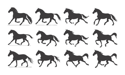 Silhouettes of Running Horses Illustrating Various Gaits and Movements