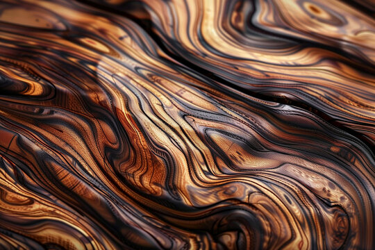 A close-up image of an intricate rosewood or palisander grain with flowing natural lines and rich brown tones, ideal for high-resolution backgrounds