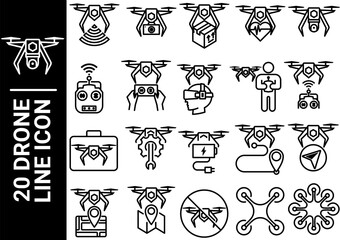 drone line icon, black and white