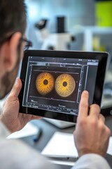 Ophthalmologist Demonstrating Retinal Implants Benefits with Digital Tablet Technology