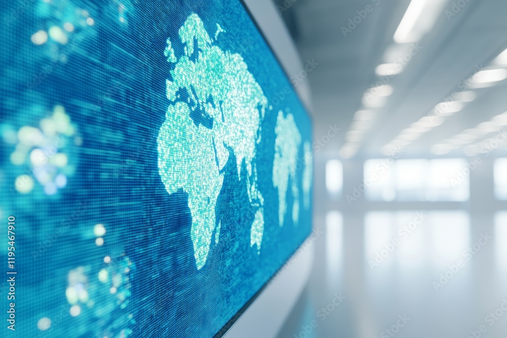 Aufkleber high-tech control room with digital world map display in modern smart city