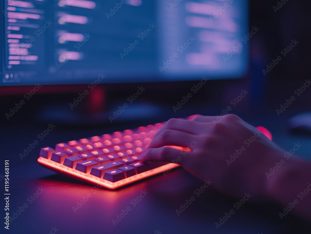 Aufkleber Neon Streaming Setup with Futuristic Keyboard and Live Chat Monitors