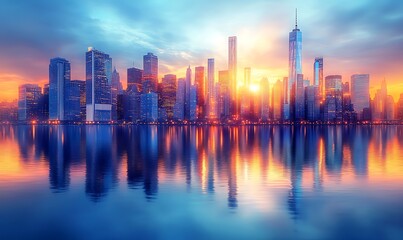 Fototapeta premium a futuristic financial district with skyscrapers and reflections in glass surfaces