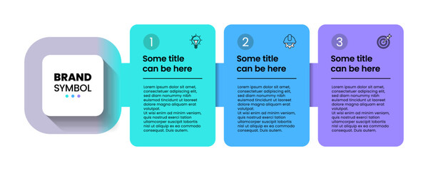Infographic template. 3 connected rectangular banners with brand symbol