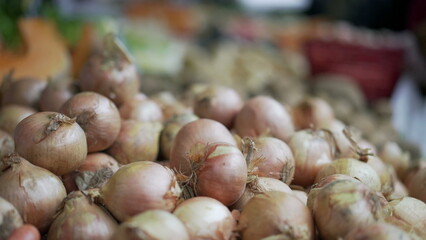 Onions on display sale at street market