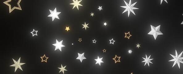 Holiday Stardust Rain: Brilliant 3D Illustration Showcasing Descending Christmas Stars