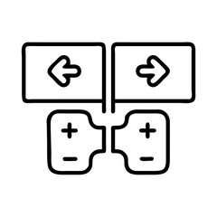split screen gameplay icon, split screen gameplay line art - simple line art of split screen gameplay, perfect for split screen gameplay logos and icons and themed design 
