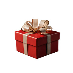 Obraz premium Elegant Red Gift Box with Gold Ribbon – Festive Present PNG on Transparent Background