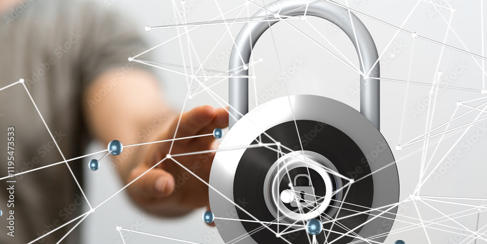 Leinwandbilder Information technology protected with firewall, secure access and encryption against cyber - connection