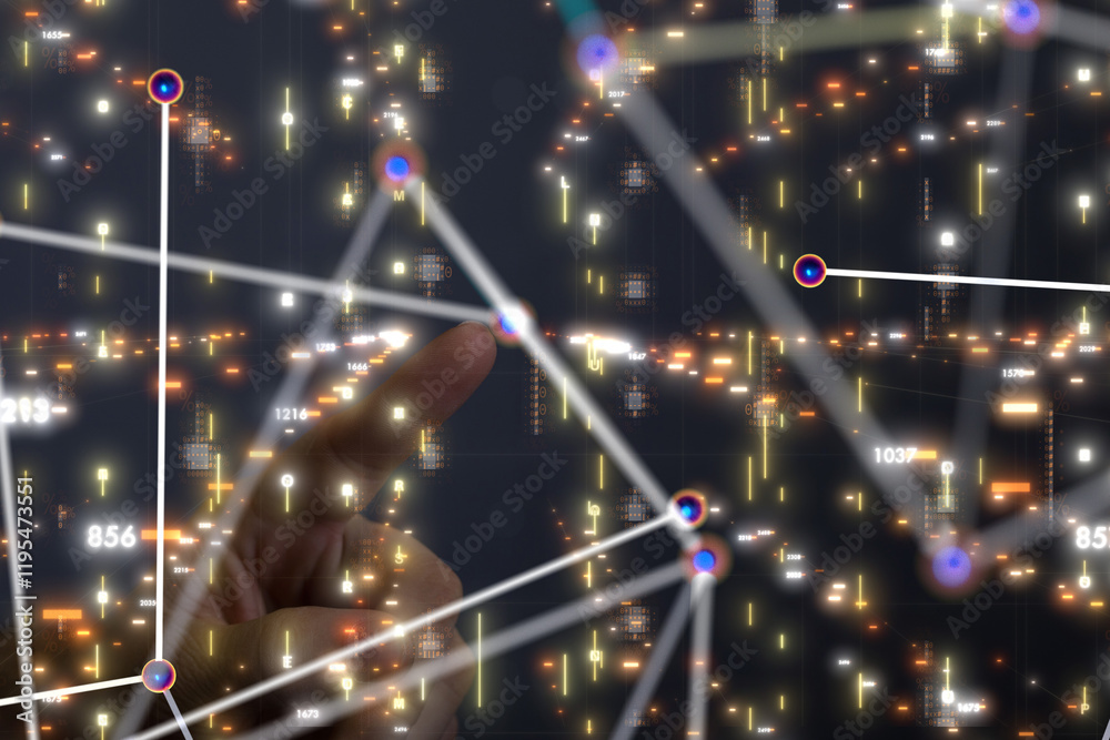 Wall mural neural network 3d illustration. big data and cybersecurity