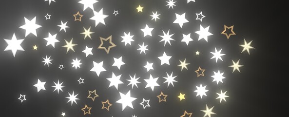 XMAS Stars - A gray whirlwind of golden snowflakes and stars. New