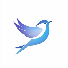 Minimalist blue bird illustration with sleek feather details and modern design on white background