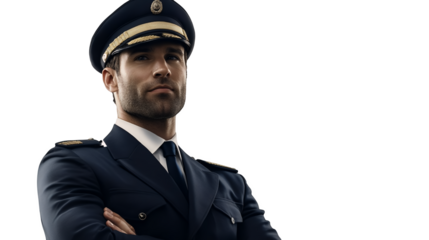 A pilot in uniform isolated on a transparent background, PNG