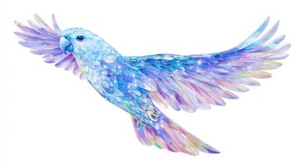 Fototapeta premium Crystal Parrot Soaring, White Background, Design Element