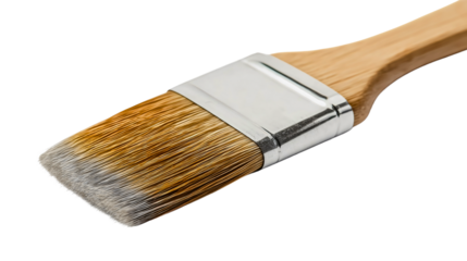 Professional wide flat paint brush with wooden handle and natural bristles isolated on white background