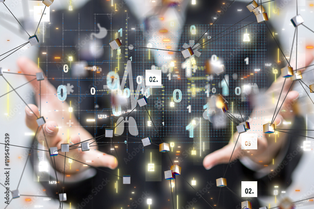 Poster digital medical futuristic interface 3d rendering