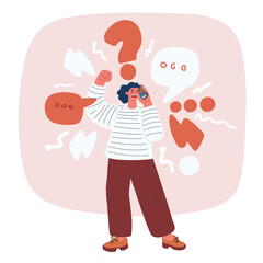 Cartoon vector illustration of an angry woman having a phone argument, symbolizing frustration, conflict, and communication breakdown