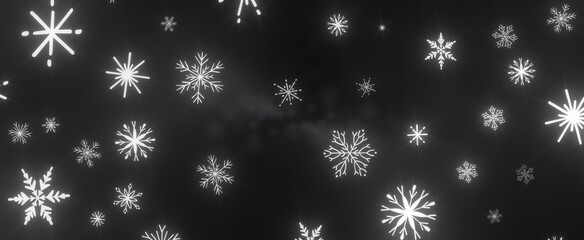 Snowflakes and bokeh lights on the blue Merry Christmas background. 3D render